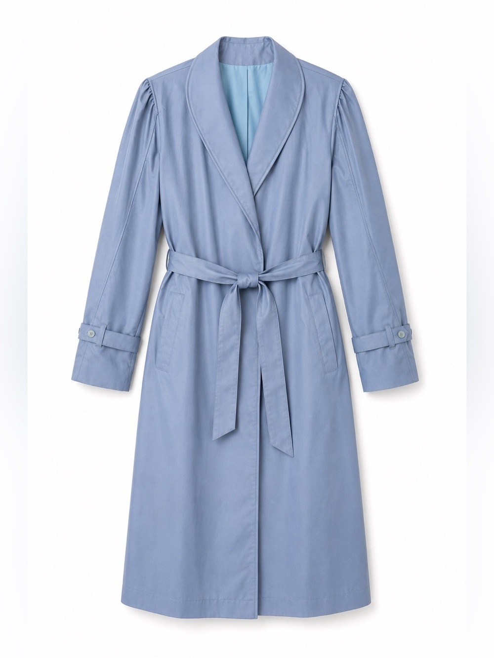 Vintage Powder Blue Belted Trench Coat Made USA Minimalist Rain Coat